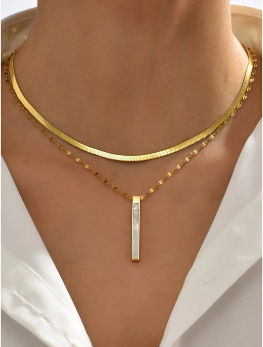 luxe gold stainless steel 2 piece necklace